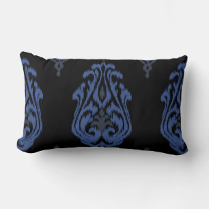 Rectangle Moderne chic bleu noir damask ikat coussin