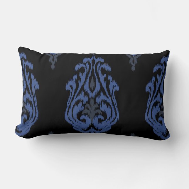 Rectangle Moderne chic bleu noir damask ikat coussin (Recto)