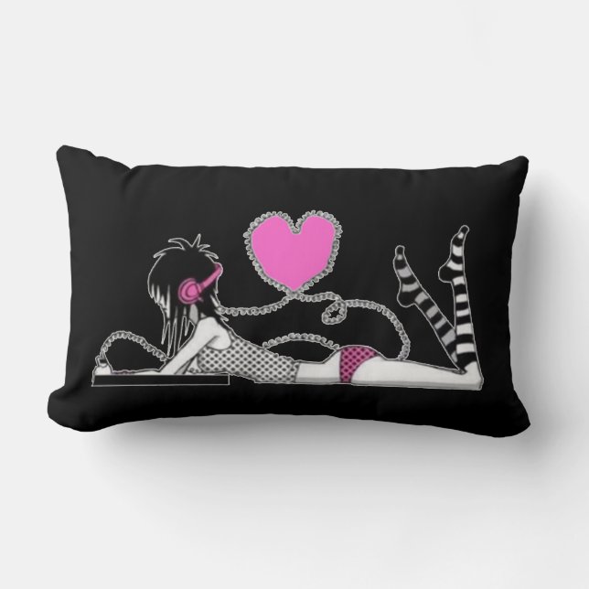 Rectangle Moi et ma musique Coussin noir et blanc (Recto)