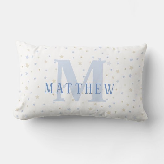 Rectangle Monogramme Baby Boy Blue Nursery Decor Coussin (Recto)