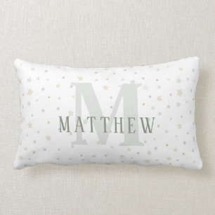 Rectangle Monogramme Baby Boy Green Nursery Decor Coussin