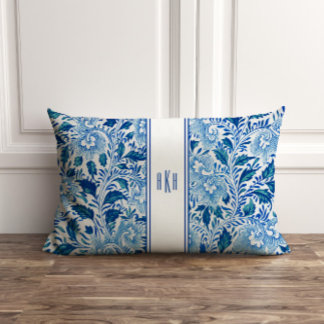 Rectangle Monogramme Coussin de la chinoiserie bleu et blanc