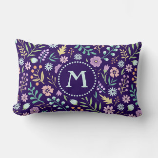 Rectangle Monogramme Floral Whimsical Boho Lumbar Coussin