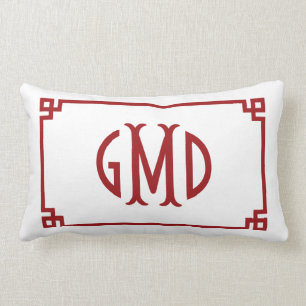 Rectangle Monogramme rouge Clé grecque Coussin Lumbar