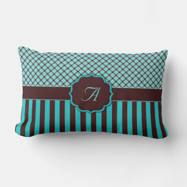 Rectangle Monogramme Tartan, Coussin Brown au chocolat Turqu (Recto)
