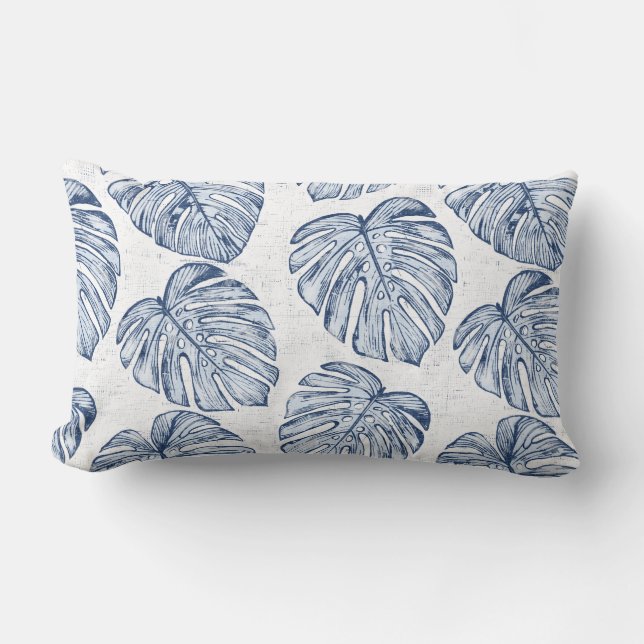 Rectangle Monstera Palm Feuille Lumbar Coussin (Recto)