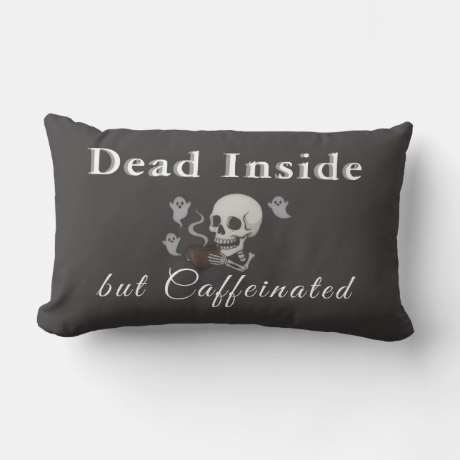 Rectangle Mort à l'Intérieur Mais Caféiné – Coussin d'Hallow (Recto)