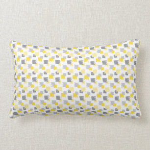 Rectangle Motif à brosse Coussin Lumbar jaune et gris