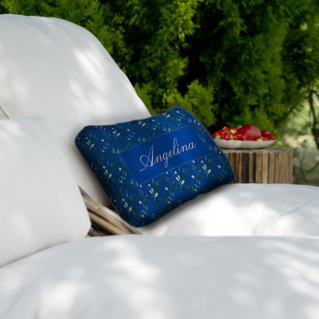 Rectangle Motif bleu aquarelle nom fleur lombaire coussin (Créateur téléchargé)