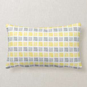 Rectangle Motif Carré Coussin jaune et gris clair