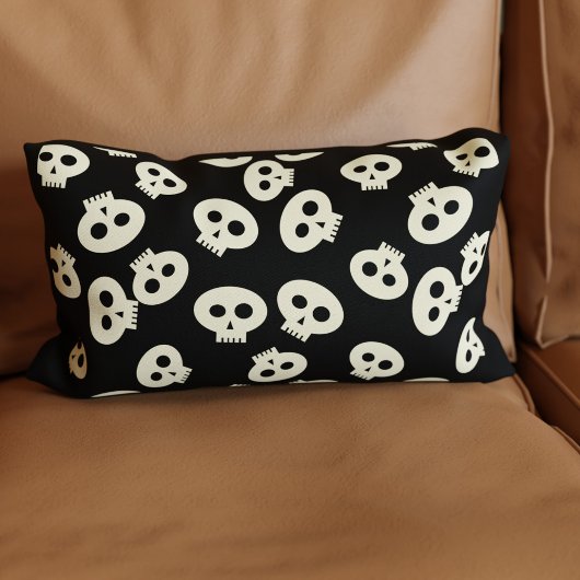 Rectangle Motif crâne mignon sur Coussin Lumbar noir