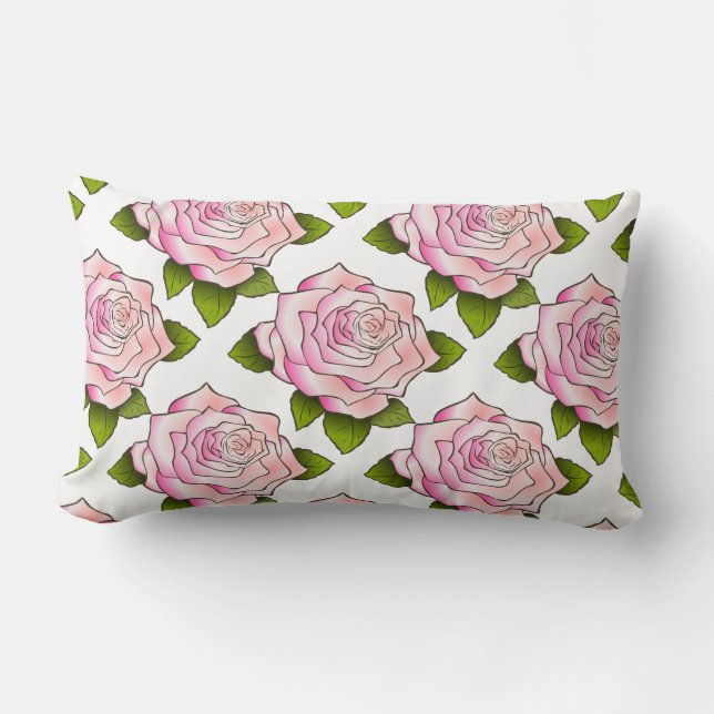 Rectangle Motif de dessin rose vintage Lumbar Coussin (Recto)