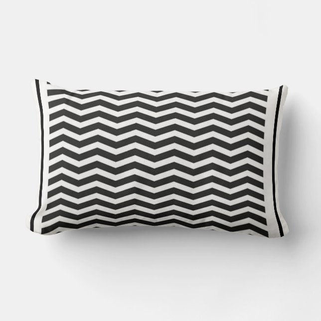 Rectangle Motif Lumbar noir et blanc Zigzag Coussin (Recto)