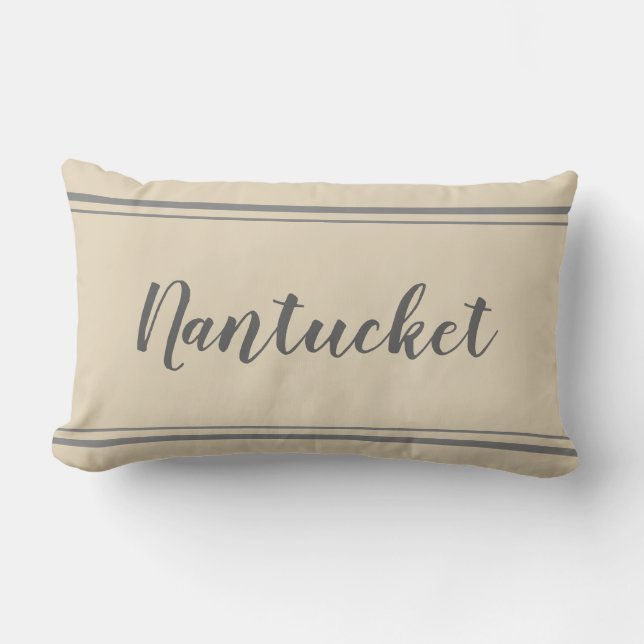 Rectangle Nantucket Gris et Coussin en bande beige (Recto)