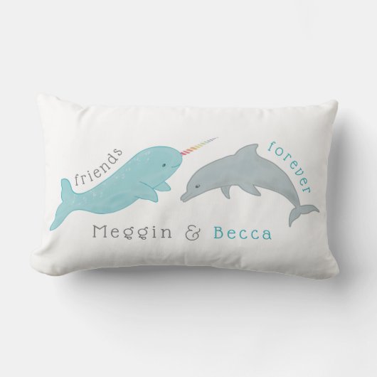 Rectangle Narwhal Dauphin amis Forever Coussin (Recto)