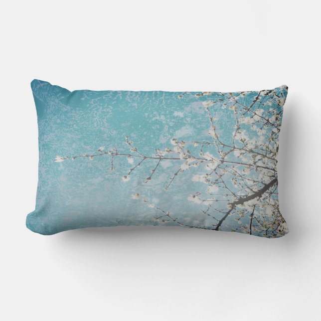 Rectangle nature art déco coussin fleurs bleues et grises (Recto)