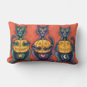 RECTANGLE NE VOYEZ AUCUN MAL CHATS NOIRS, COUSSIN HALLOWEEN 