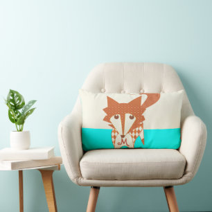 Rectangle Neon Aqua Monogram Stylisé Fox Coussin
