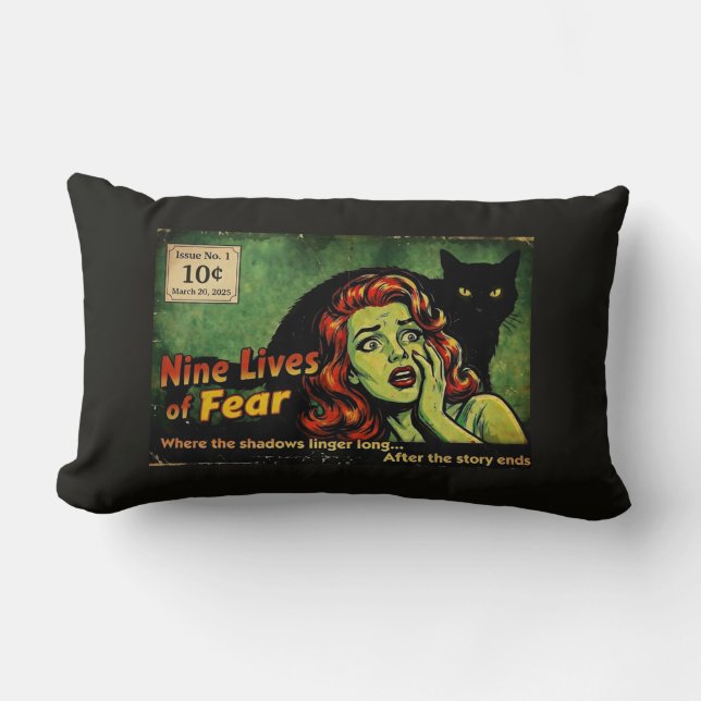 Rectangle Neuf Vies de Peur – Numéro 1 Coussin Rétro Horreur (Recto)