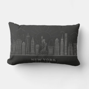 Rectangle New York Skyline Blanc Noir LumbarJeter Coussin
