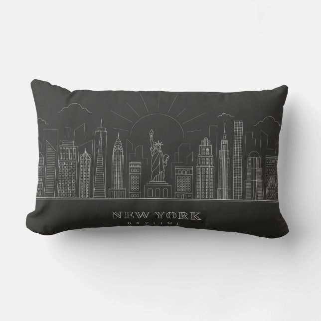 Rectangle New York Skyline Blanc Noir LumbarJeter Coussin (Recto)