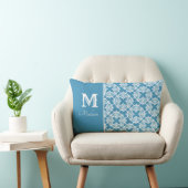 Rectangle Nom du monogramme Coussin Lumbar Turquoise et blan (Chaise)
