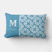 Rectangle Nom du monogramme Coussin Lumbar Turquoise et blan (Recto)
