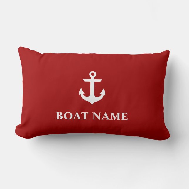Rectangle Nom nautique Ancre Lumbar Coussin Rouge (Recto)