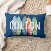 Rectangle Nom personnalisé Surboard Blue Lumbar Coussin (Couverture)
