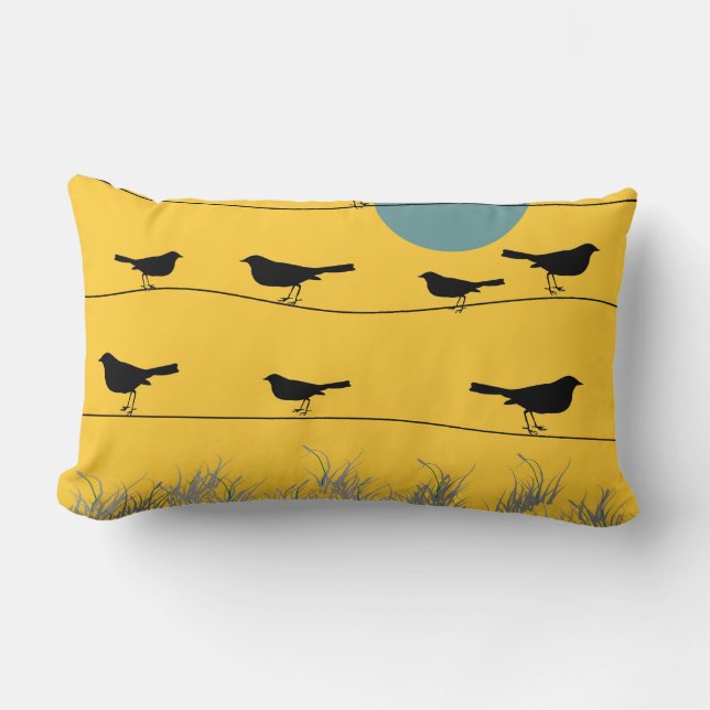 Rectangle Oiseaux Sur Un Fil Coussin Jaune (Recto)