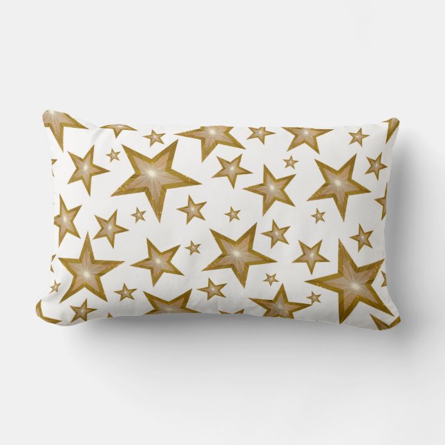 Rectangle "Or" Stars imprimé lancer coussin lombaire blanc (Recto)
