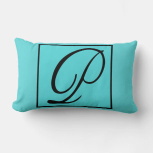 Rectangle P - Initiale unique P sur le Coussin Aqua