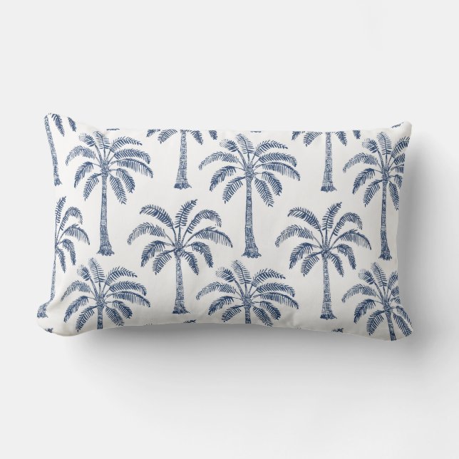 Rectangle Palmiers bleu blanc Lumbar Coussin (Recto)