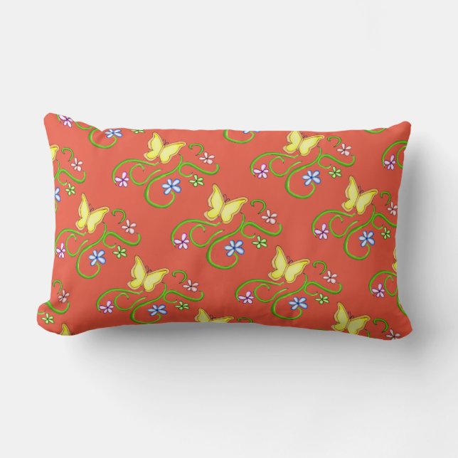 Rectangle Papillon jaune avec fleurs de printemps Coussin Lu (Recto)