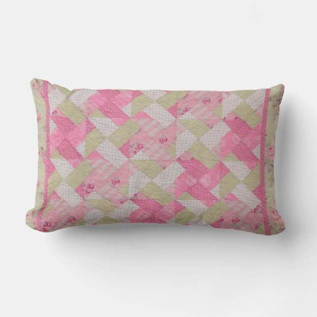 Rectangle Pastel Colours Quilt Motif Lumbar Coussin (Recto)