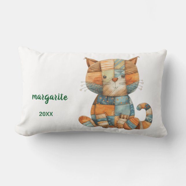 Rectangle Personnalisé Calico Cat Artwork Lumbar Coussin (Recto)