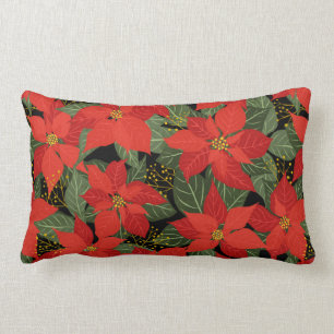 Rectangle Poinsettia Noël Floral Lumbar Coussin