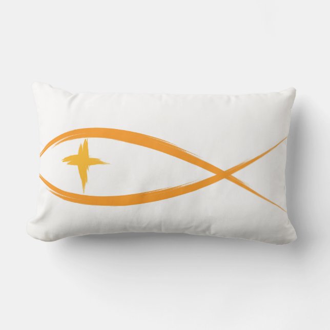 Rectangle Poisson chrétien jaune avec Coussin de croix jaune (Recto)