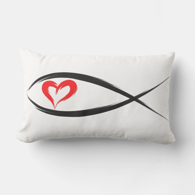 Rectangle Poisson chrétien noir avec Coussin de coeur rouge (Recto)