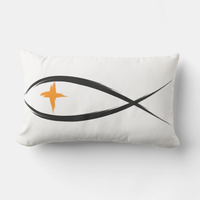 Rectangle Poisson chrétien noir avec Coussin de croix jaune (Recto)