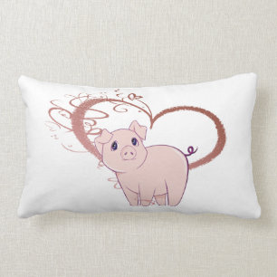 Rectangle Porc et coussin mignons de coeur de remous