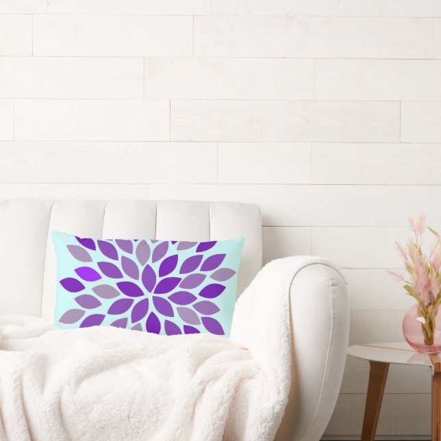 Rectangle Purple et Aqua Starburst Moderne Coussin de fleurs (Canapé)