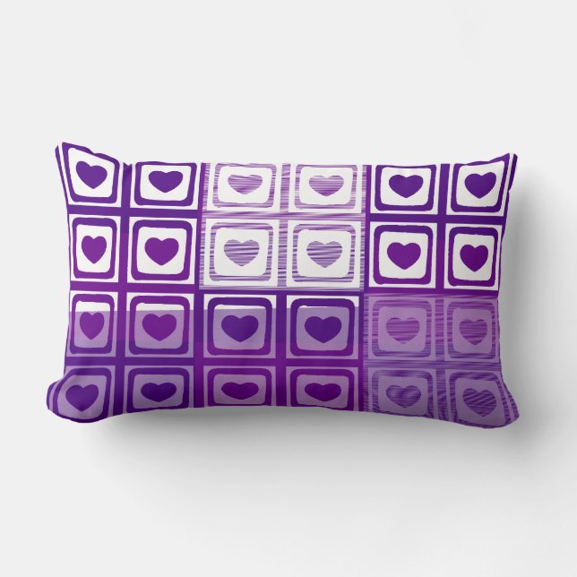 Rectangle Purple Hearts Retro Art Déco Coussin (Recto)