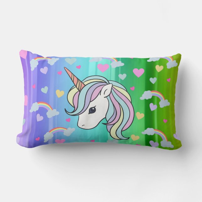 Rectangle Rainbow Unicorn Hearts Print Lumbar Coussin (Recto)