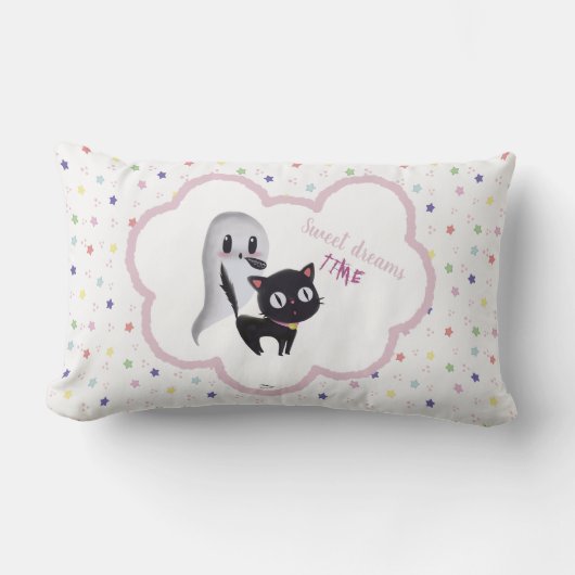 Rectangle Rêves doux Halloween Chat et étoiles Coussin (Recto)