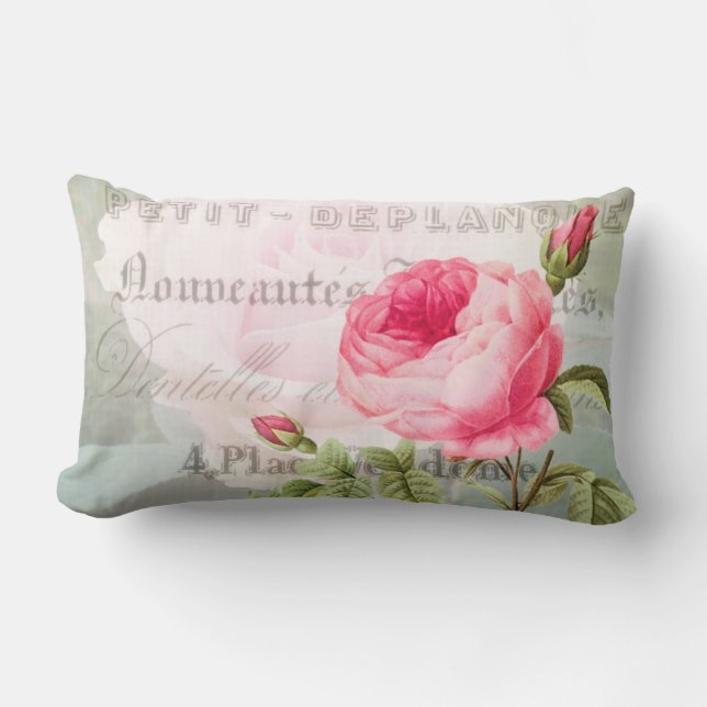 Rectangle Rose rose français Accent Lumbar Coussin (Recto)