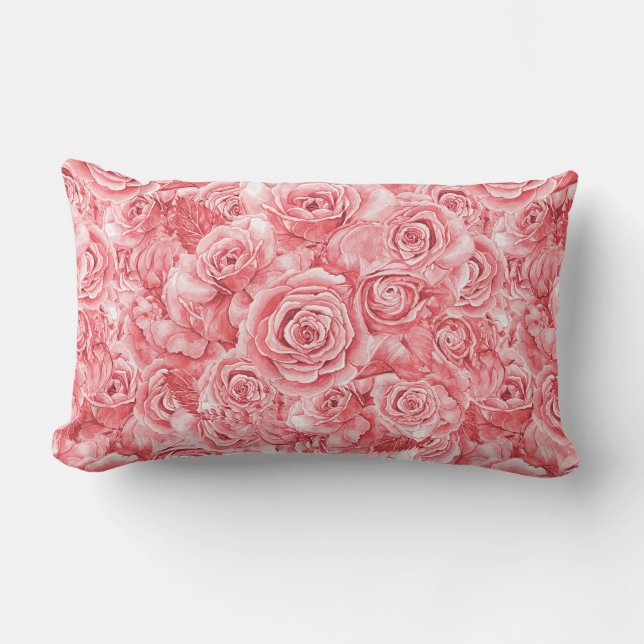 Rectangle Rose Rose Lumbar Coussin 13"x21" (Recto)