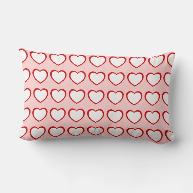 Rectangle Rouge et blanc Valentine Coeurs Lumbar Coussin (Verso)