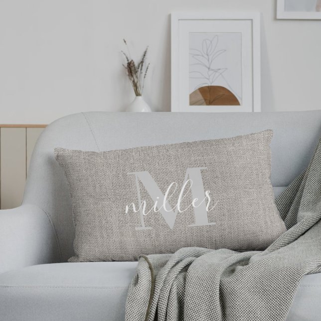 Rectangle Rustique Monogramme Nom de famille Lumbar Coussin (Créateur téléchargé)