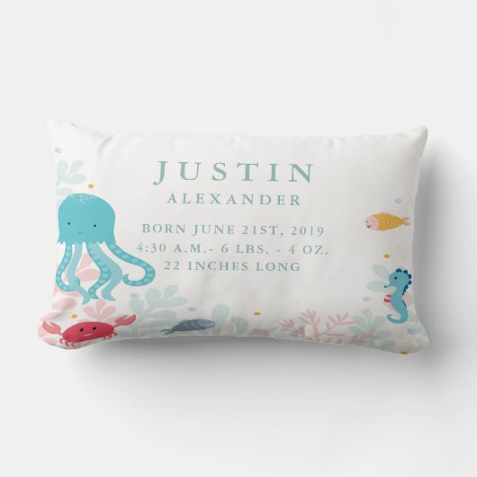 Rectangle Sous la mer Animaux Bébé Coussin Faire-part (Recto)